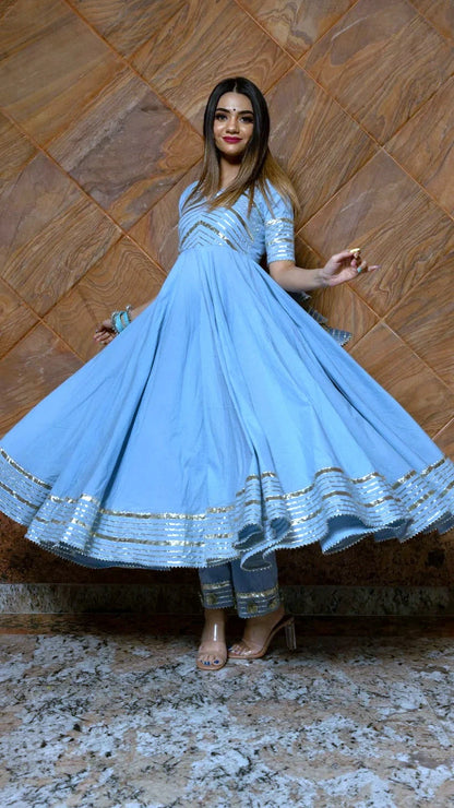 POWDER BLUE PURE COTTON ANARKALI SET