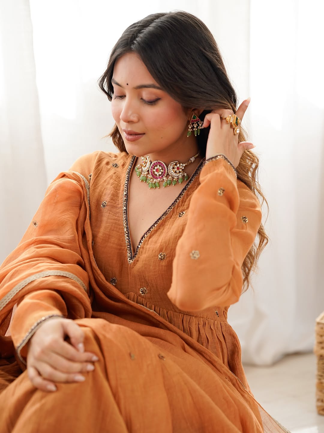 Mul Cotton Anarkali with Churi Sleeves Set of 3