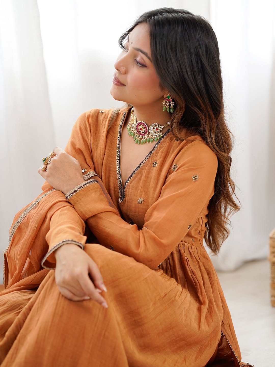 Mul Cotton Anarkali with Churi Sleeves Set of 3