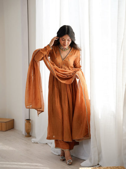 Mul Cotton Anarkali with Churi Sleeves Set of 3