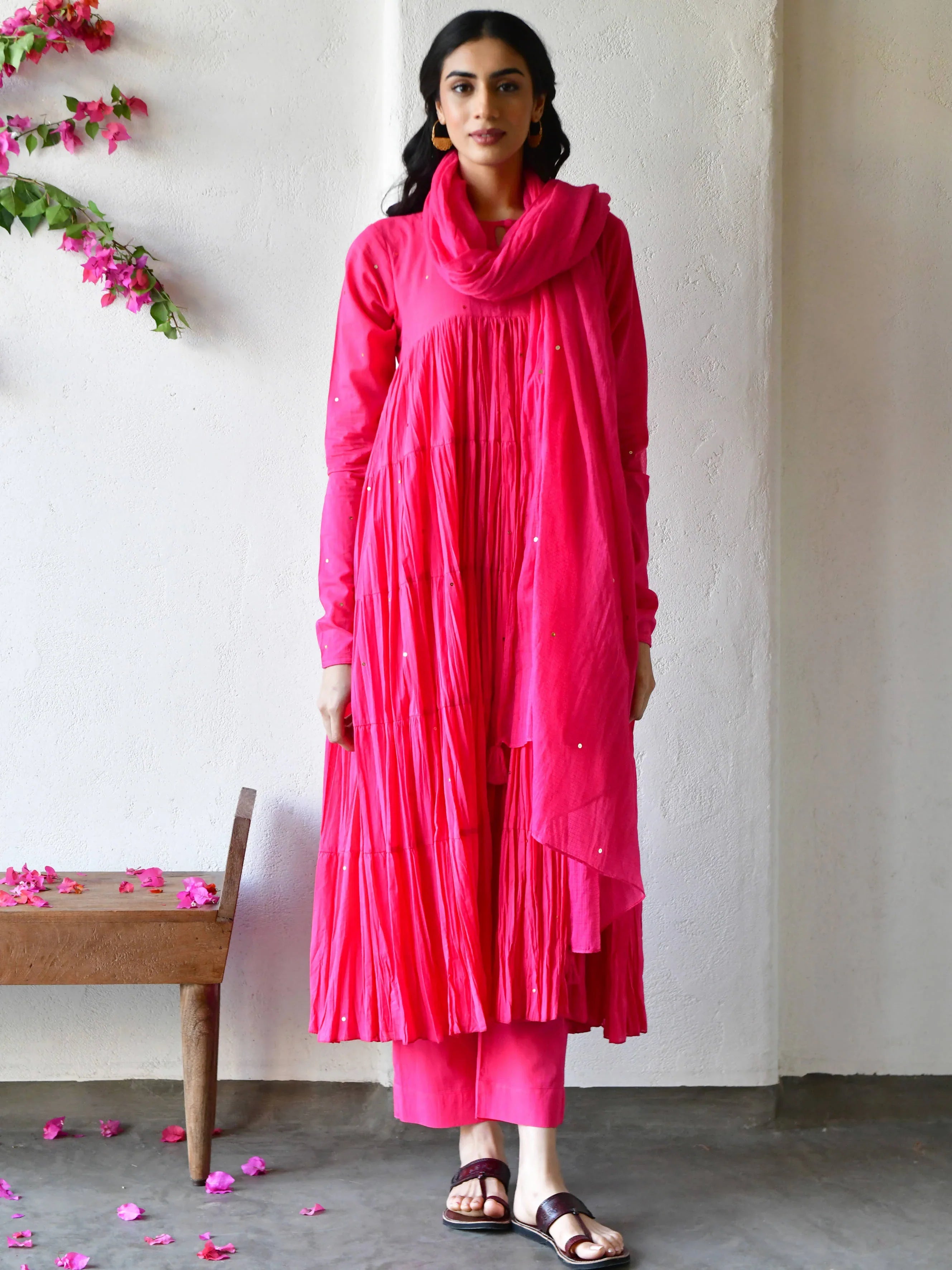 Gulabi Solid Mul Cotton Anarkali Set of 3