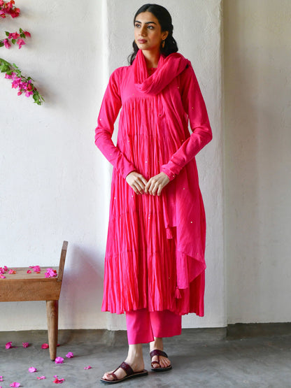 Gulabi Solid Mul Cotton Anarkali Set of 3