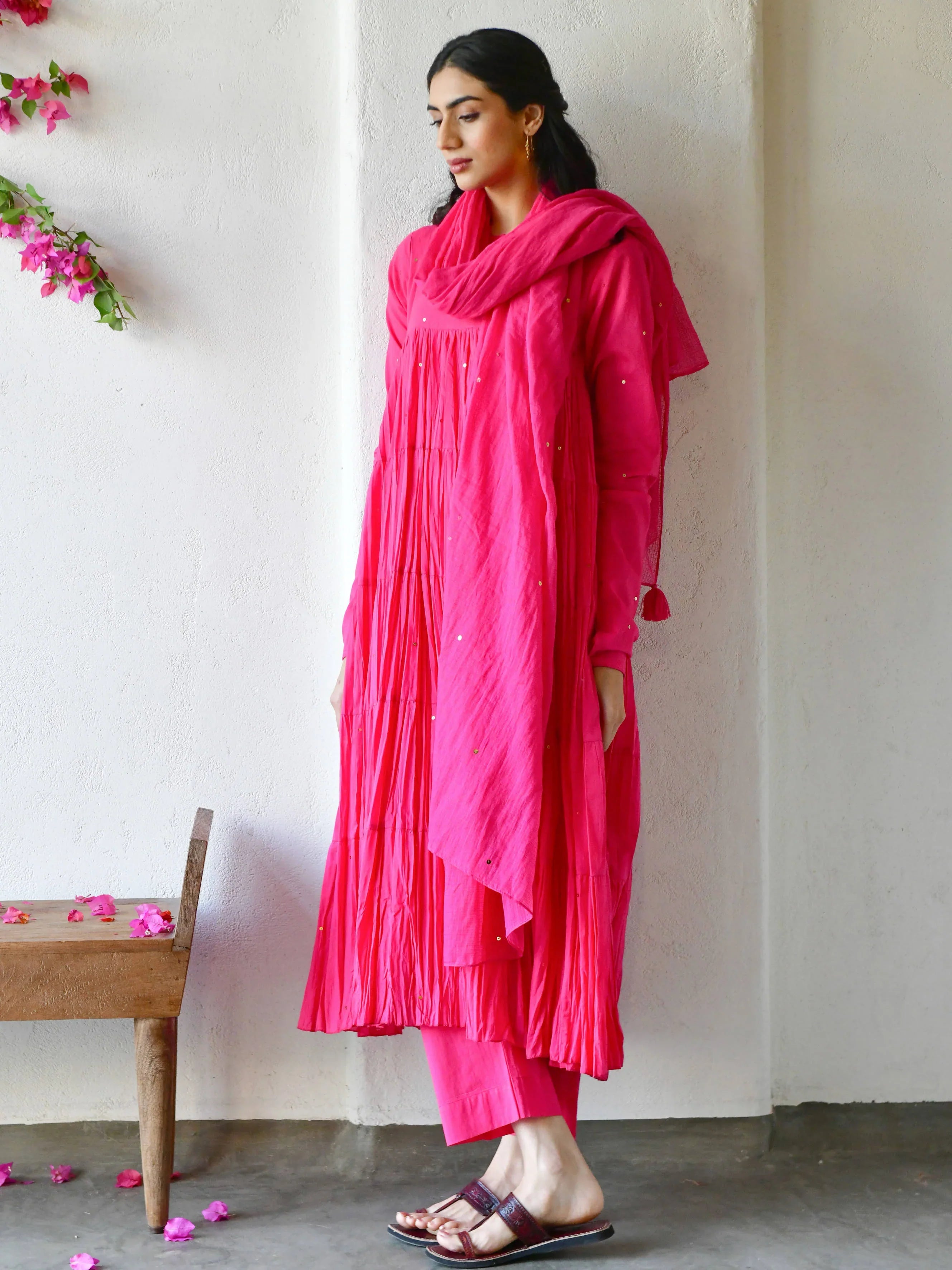 Gulabi Solid Mul Cotton Anarkali Set of 3