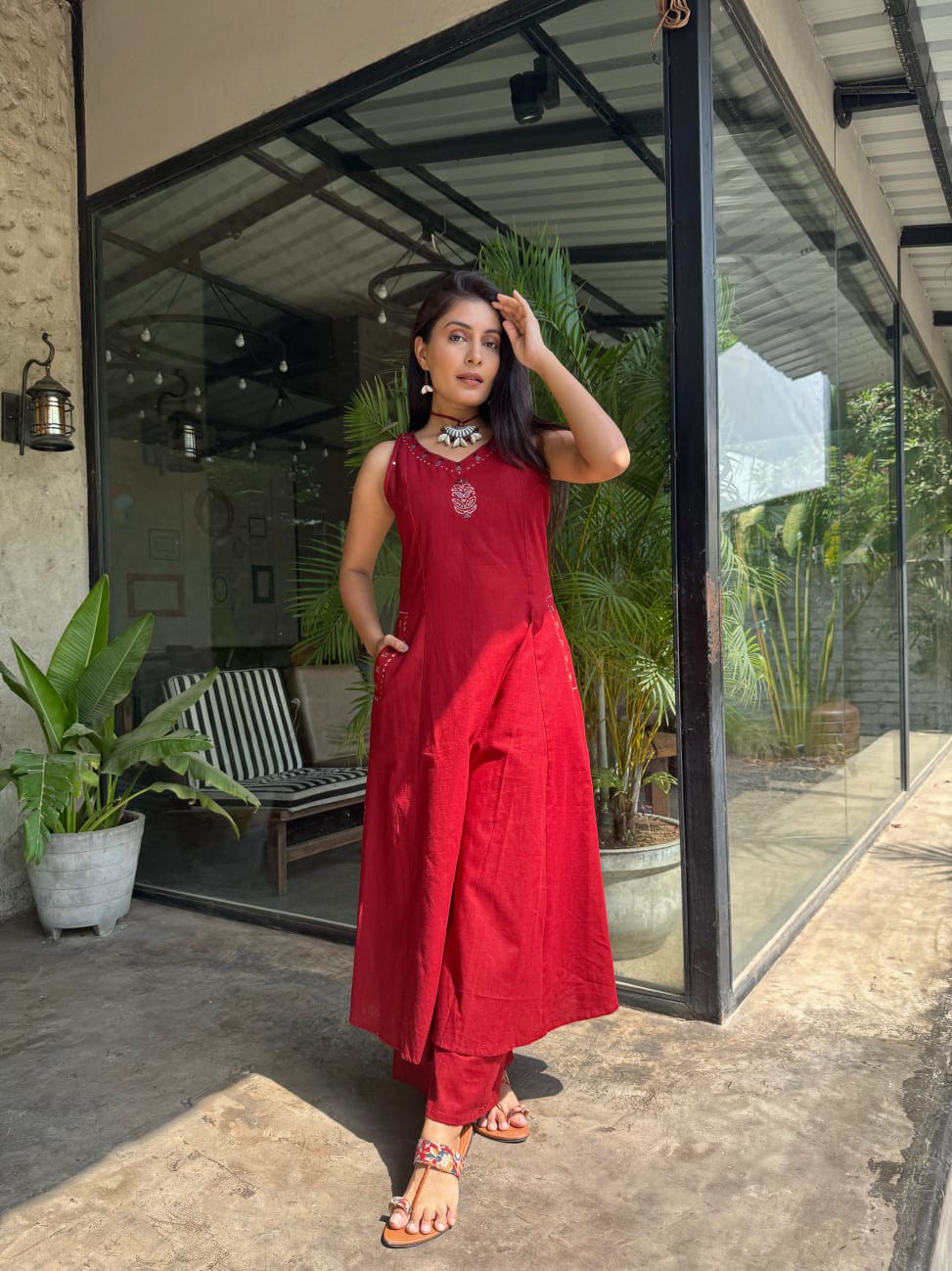 Beautiful Cotton flex Red Co-ord Set
