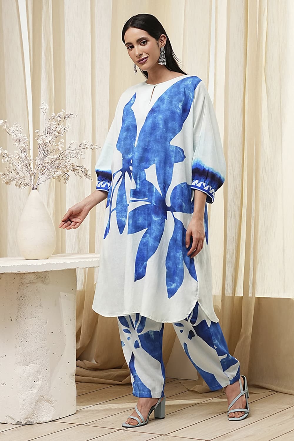 Indigo Blue and White Straight Co-ord Set