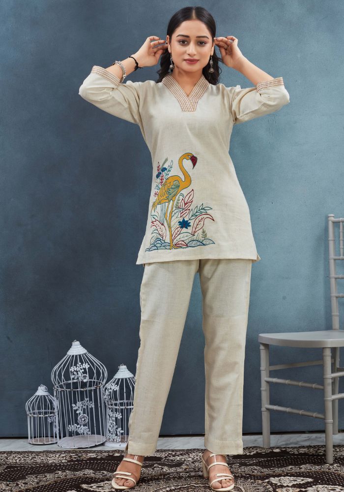 BEAUTIFUL DUCK EMBROIDERY WORK CO-ORD SET