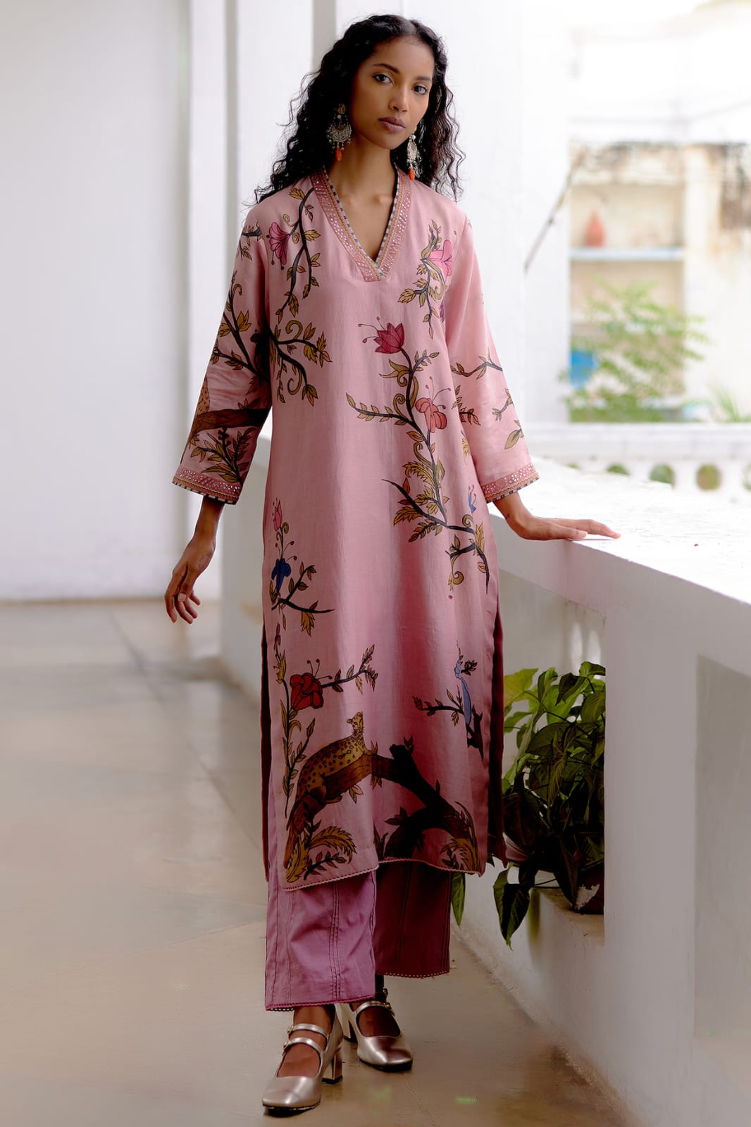 A Rose Handspun Cotton Hand Printed Kurta with Pent