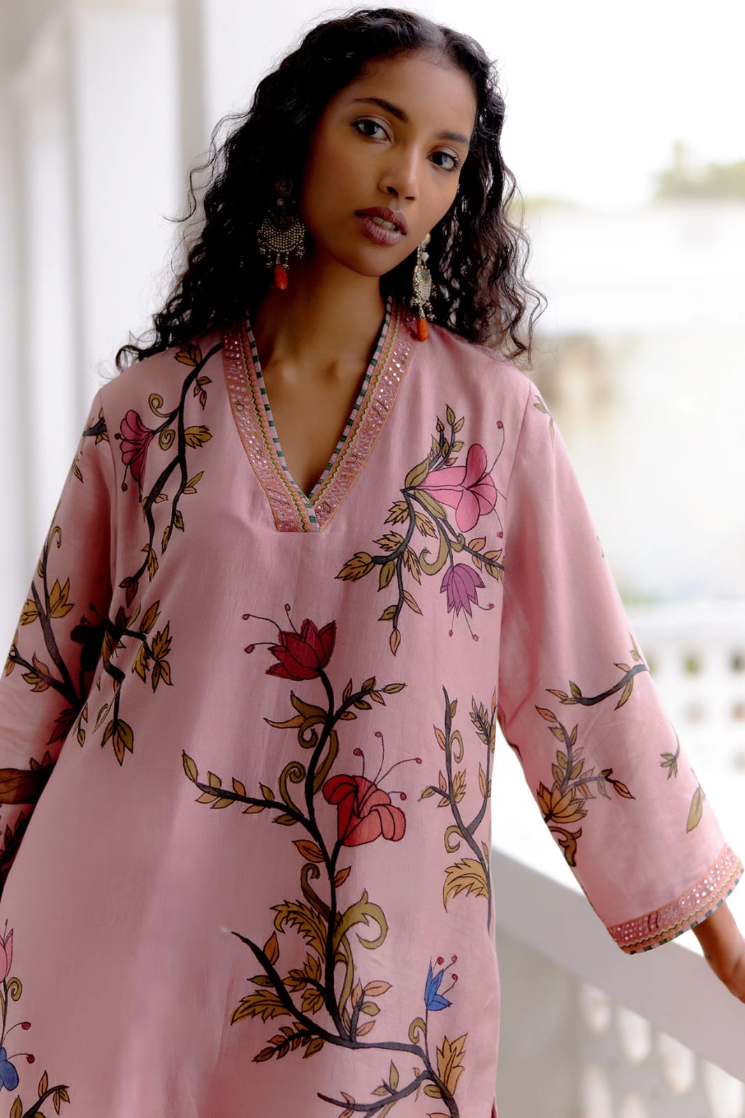 A Rose Handspun Cotton Hand Printed Kurta with Pent