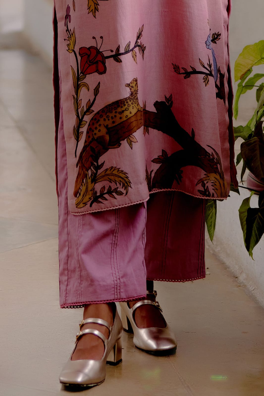 A Rose Handspun Cotton Hand Printed Kurta with Pent