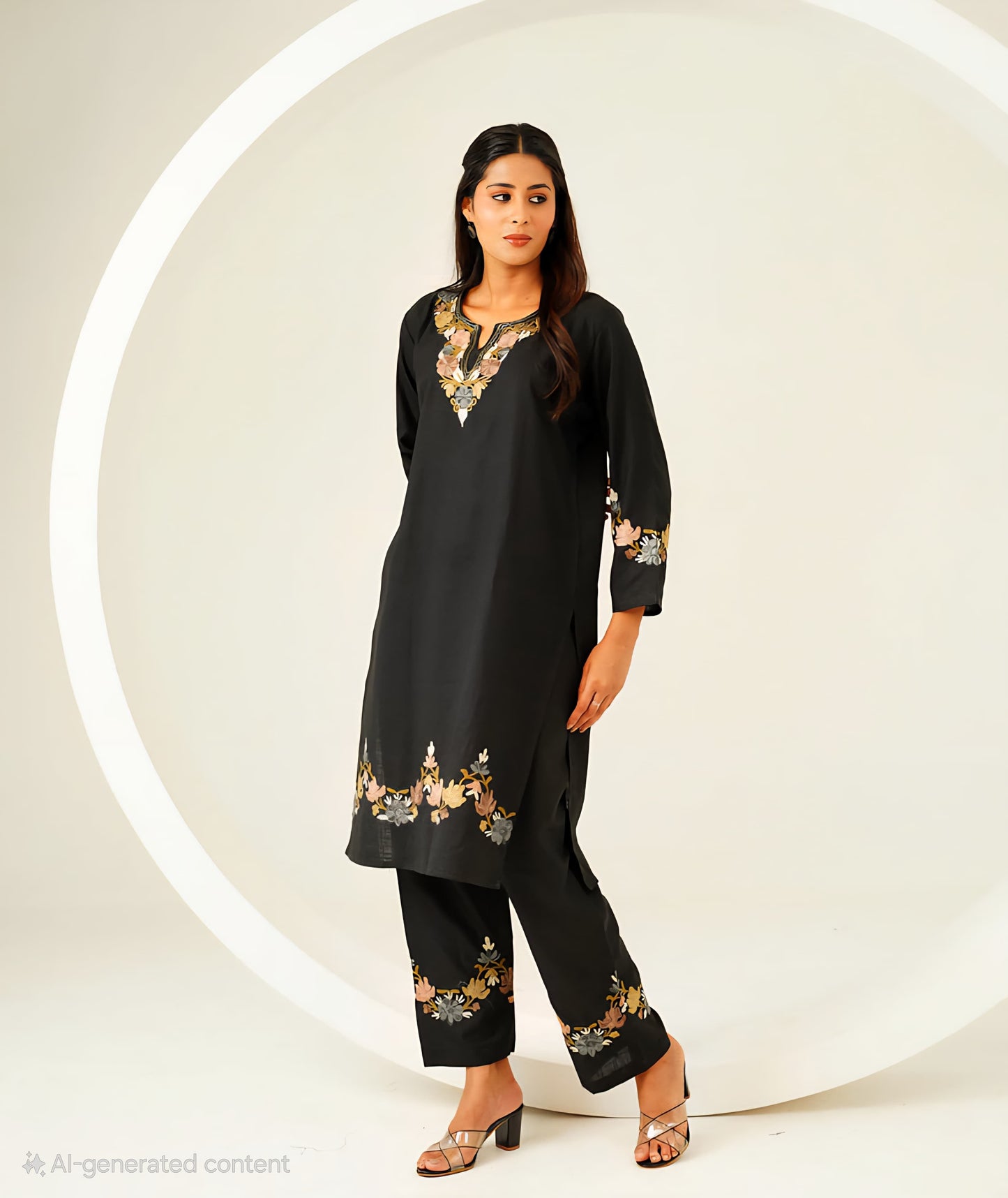 Aari Embroidered Kashmiri Black Co Ord Set