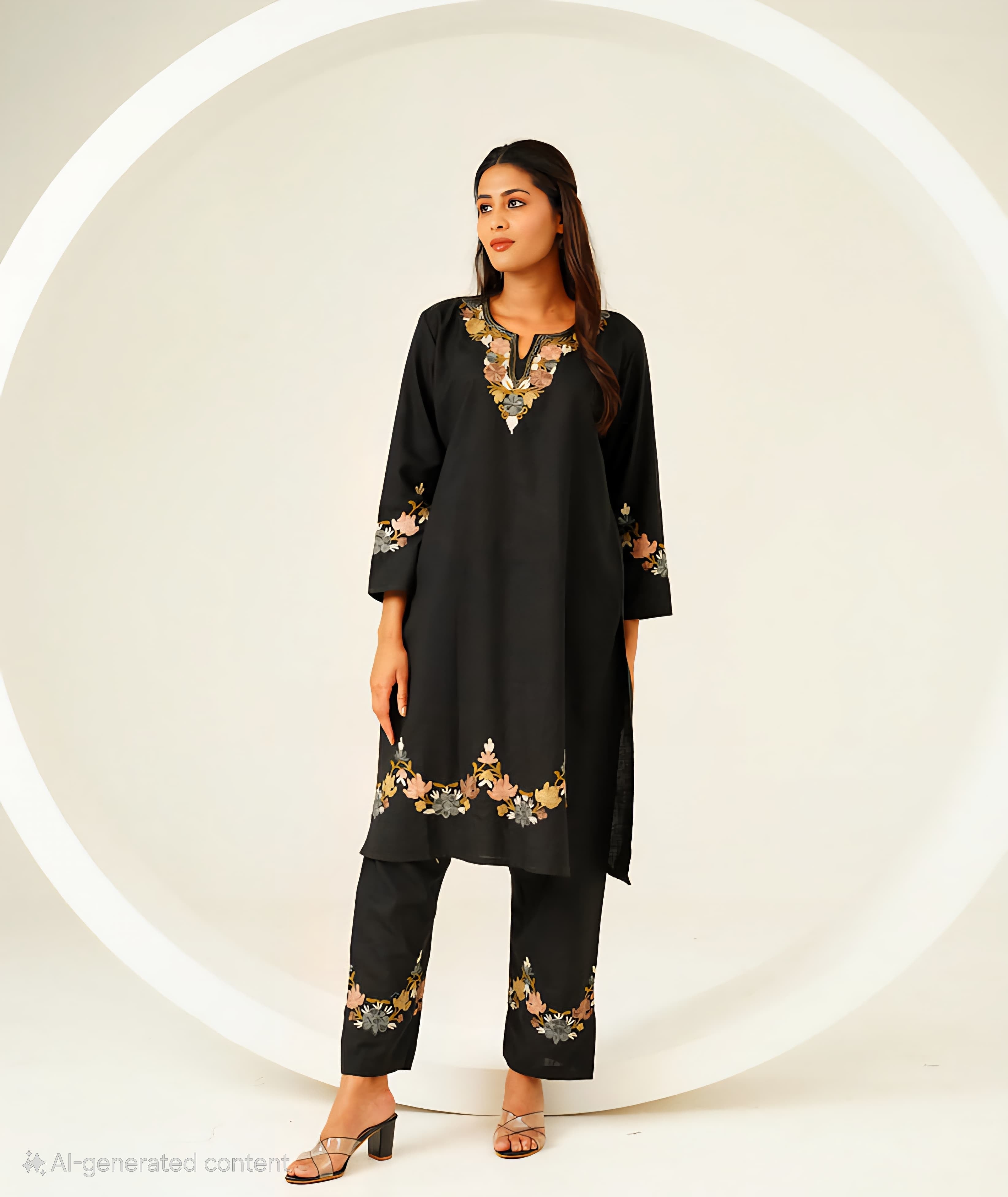 Aari Embroidered Kashmiri Black Co Ord Set