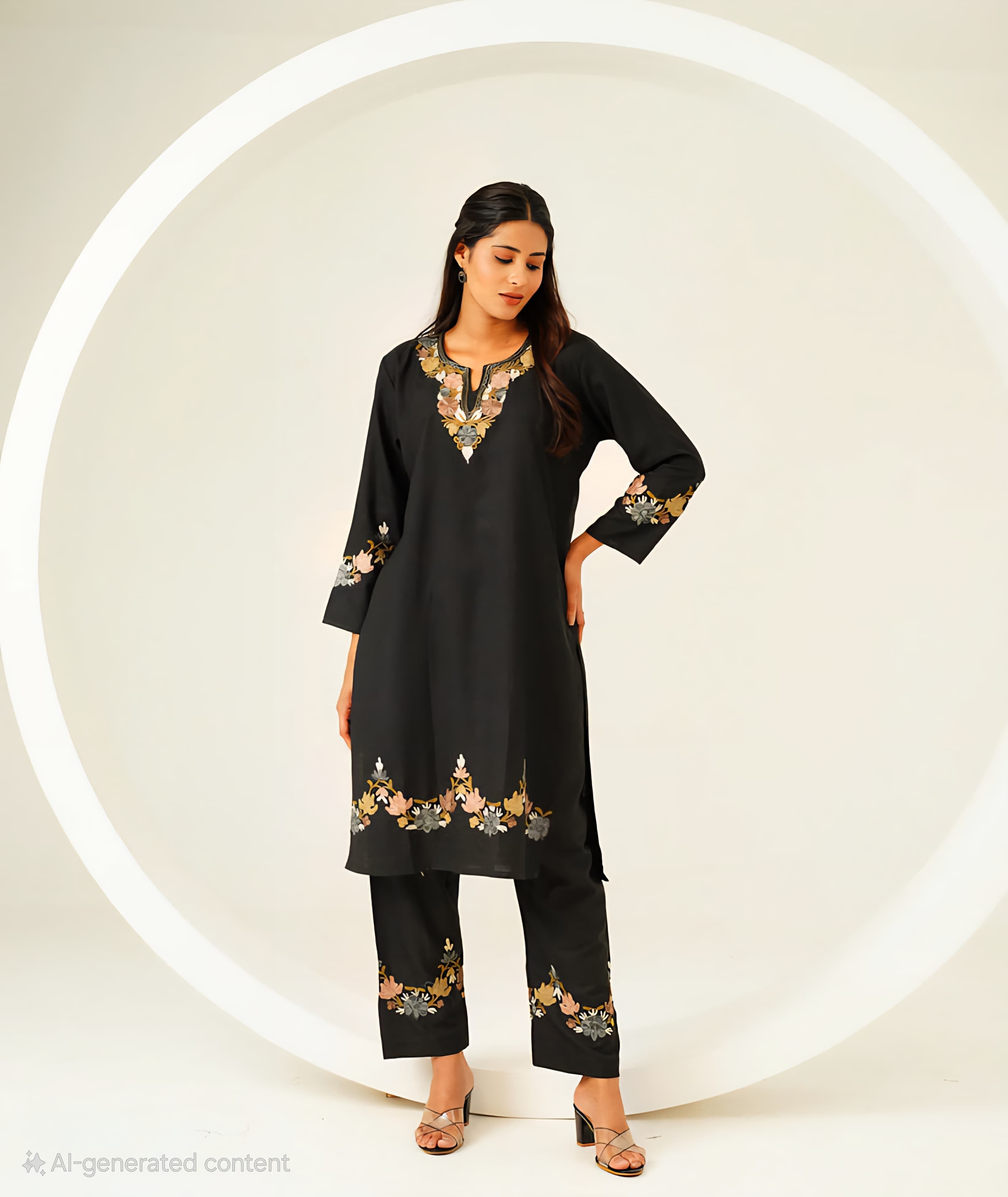 Aari Embroidered Kashmiri Black Co Ord Set