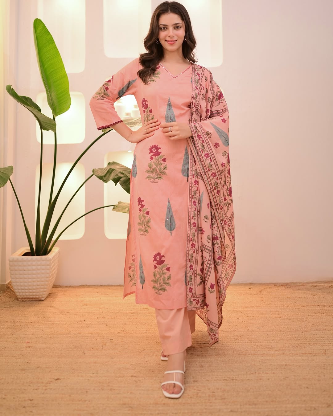 Zari Motif Hand Block Print Kurti Set