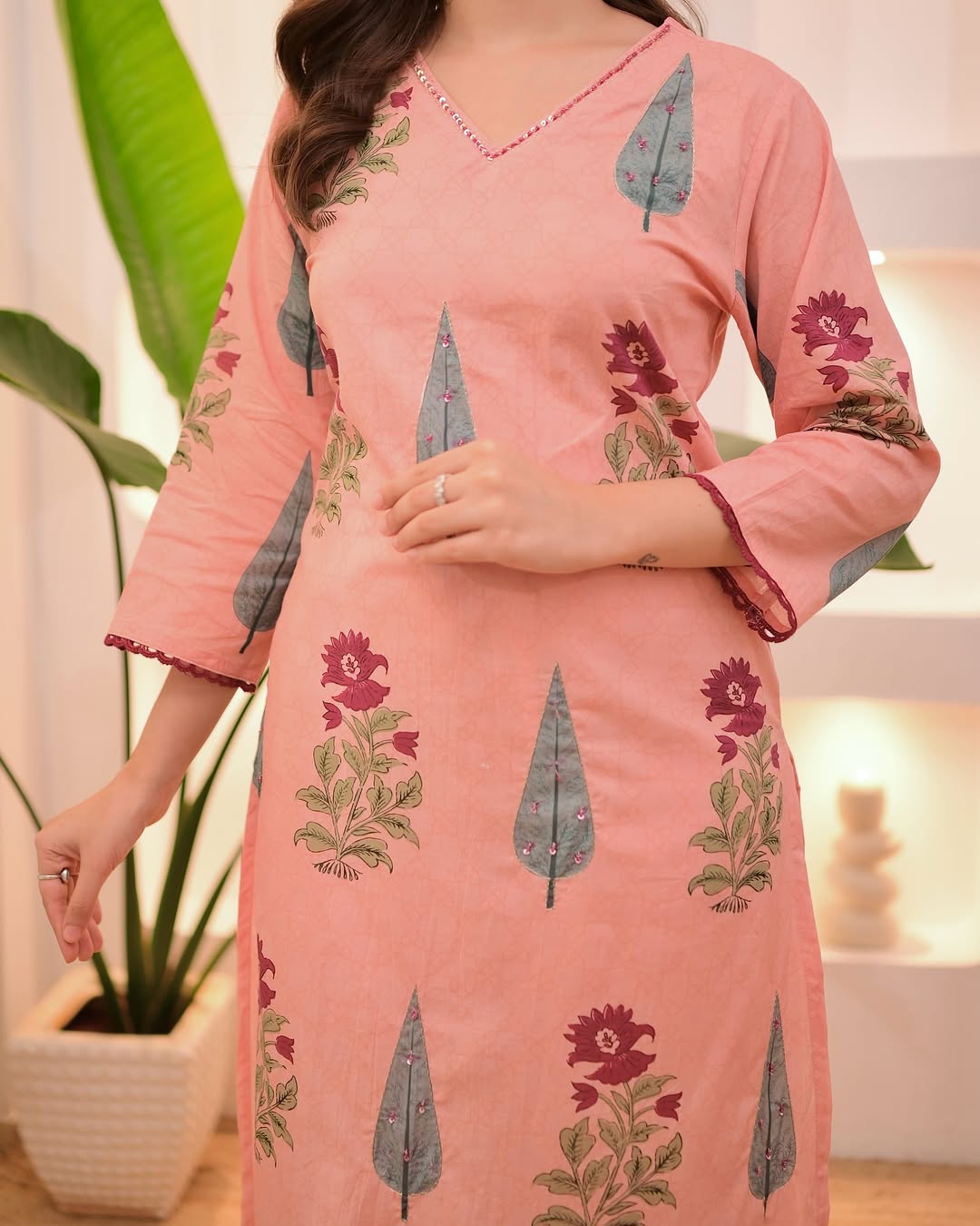 Zari Motif Hand Block Print Kurti Set
