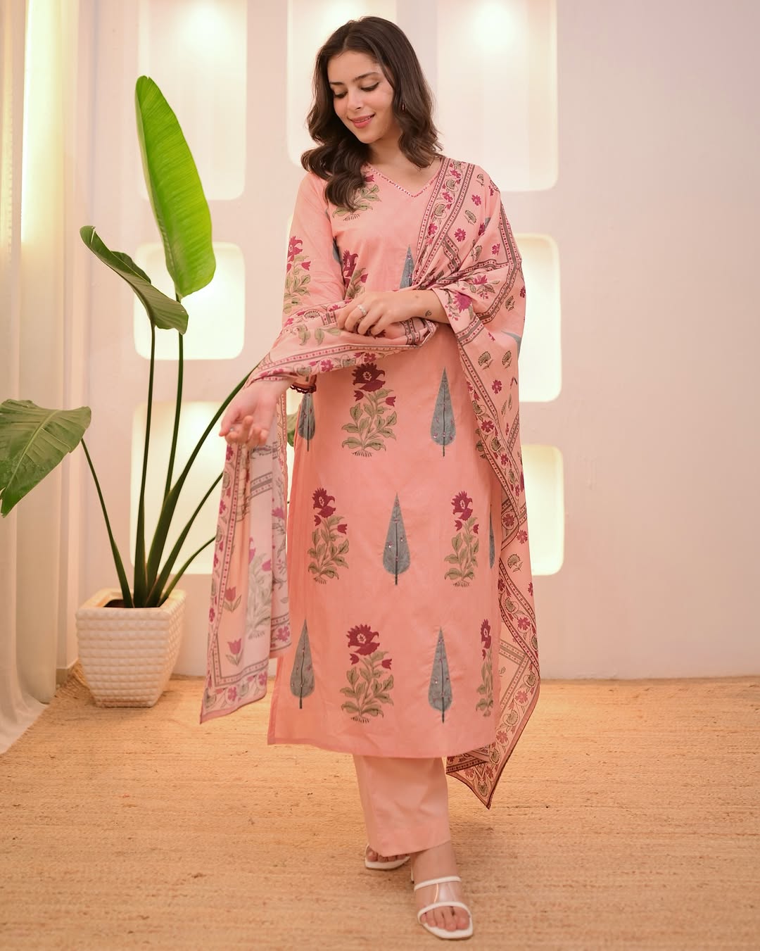 Zari Motif Hand Block Print Kurti Set
