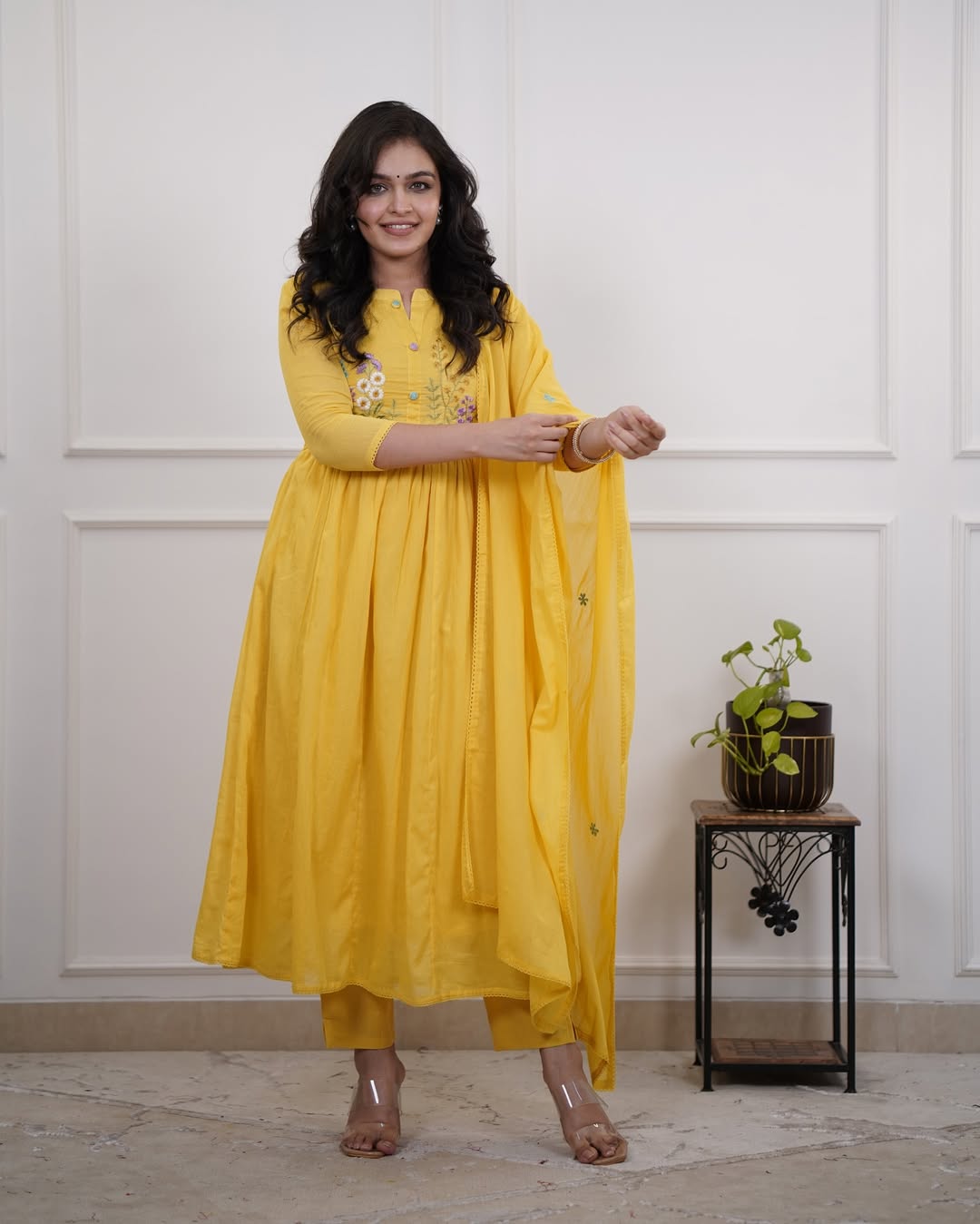 Beautiful Embroidery Work Yellow Kurti 3Pis Set