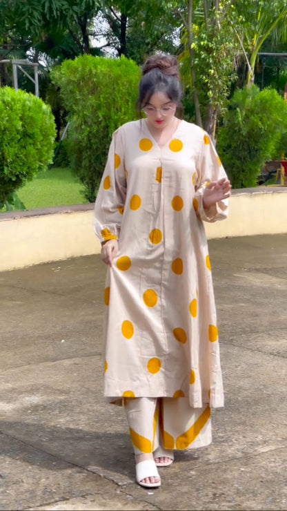 Mustard Polka Kurta Set