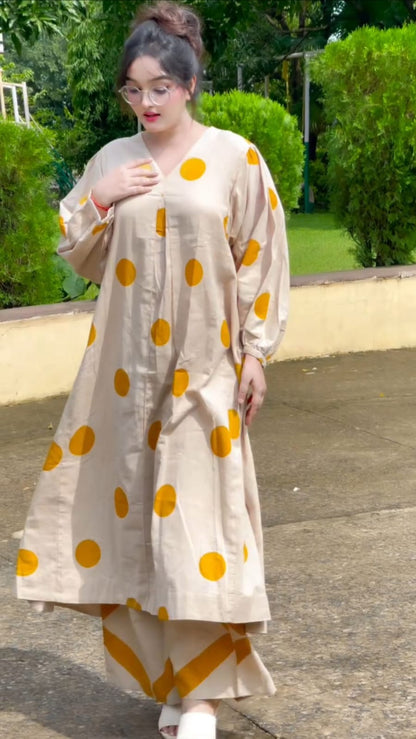 Mustard Polka Kurta Set