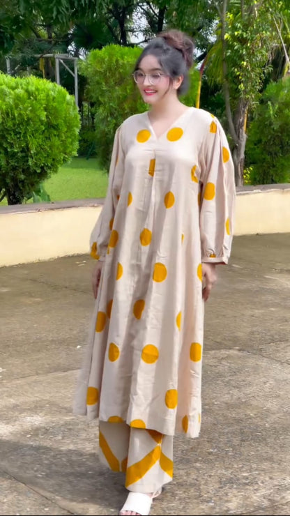 Mustard Polka Kurta Set