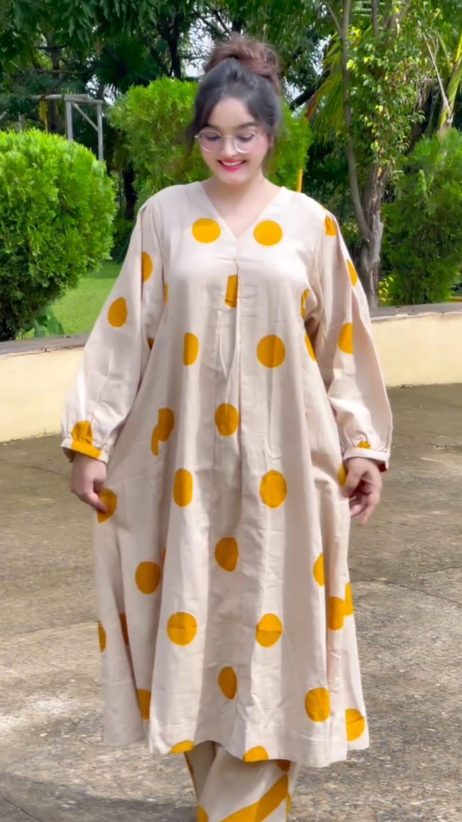Mustard Polka Kurta Set