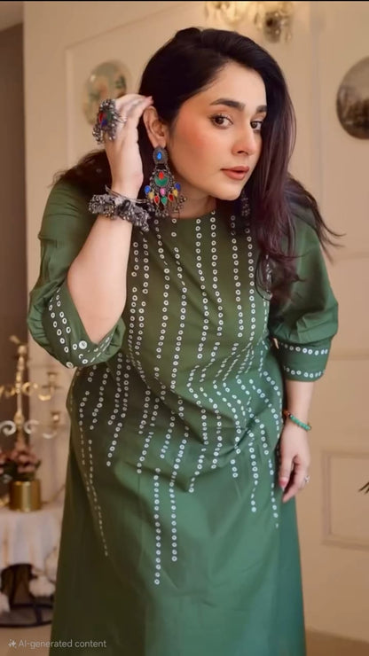 Cotton Bandhani A-Line Kurta Set